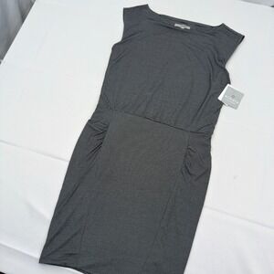 NWT Athleta Micro Stripe Westwood Ruched Sleeveless Dress‎ Sz Medium Black White